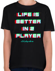 printfashion LIFE IS BETTER IN 2 PLAYER - Gyerek póló - Fekete (10841451)
