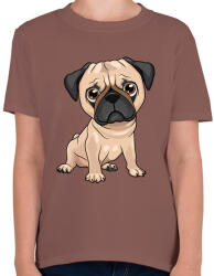 printfashion Ülő mopsz - Gyerek póló - Mogyoróbarna (4257441)