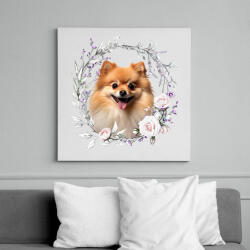 printfashion pomerániai törpespicc virágokkal - Vászonkép - Fehér (15110135)