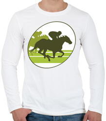 printfashion Lóverseny logó - sziluett - Férfi hosszú ujjú póló - Fehér (12685419)