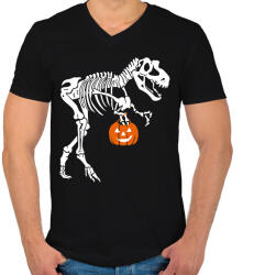 printfashion Halloween-i T-rex - Férfi V-nyakú póló - Fekete (16679712)