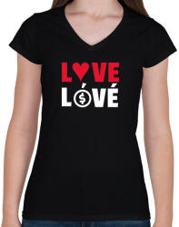 printfashion LOVE LÓVÉ 4 - Női V-nyakú póló - Fekete (10853552)