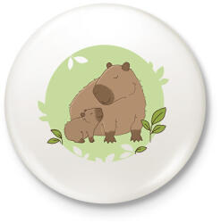 printfashion Capybara és kicsinye - Kitűző, hűtőmágnes - Fehér (13887671)