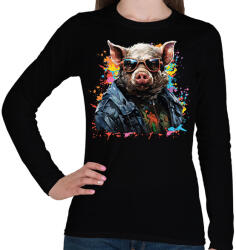printfashion Cool pig - Női hosszú ujjú póló - Fekete (14713353)