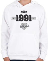 printfashion born-in-1991-(dark&lightgrey) - Gyerek kapucnis pulóver - Fehér (474601)