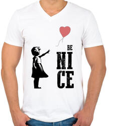 printfashion Be nice - Banksy graffiti - Férfi V-nyakú póló - Fehér (7099624)