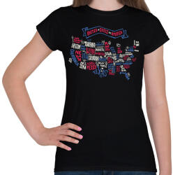printfashion USA - rajzos térkép - Amerikai Egyesült Államok - Női póló - Fekete (5619742)