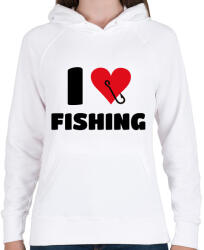 printfashion I love fishing - Női kapucnis pulóver - Fehér (13621930)