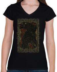 printfashion Döglött varjú - Női V-nyakú póló - Fekete (110522)