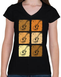 printfashion Klasszikus gitárok - Női V-nyakú póló - Fekete (13480854)