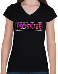 printfashion Fortnite10 - Női V-nyakú póló - Fekete (4323065)
