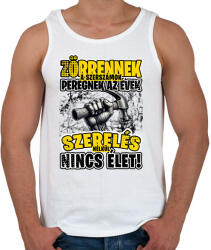 printfashion Zörrennek a szerszámok, peregnek az évek. Szerelés nélkül nincs élet! - Férfi atléta - Fehér (16411362)