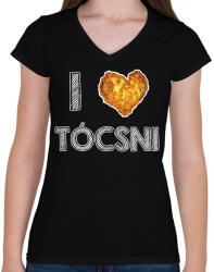printfashion I love tócsni - Női V-nyakú póló - Fekete (8698113)