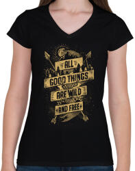 printfashion Vadon és szabadon - Női V-nyakú póló - Fekete (1061918)