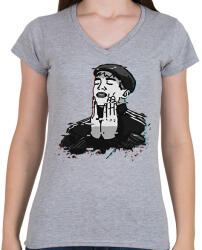 printfashion Cyka Blyat Feels Man - Női V-nyakú póló - Sport szürke (1683952)