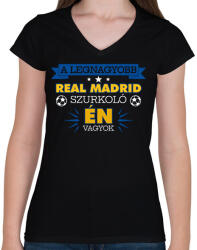 printfashion Real Madrid szurkoló - Női V-nyakú póló - Fekete (10862876)