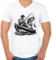 printfashion horgász - Férfi V-nyakú póló - Fehér (16096744)