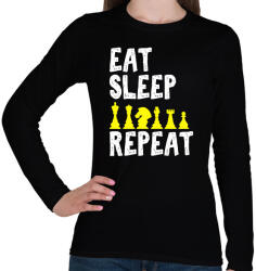 printfashion Eat, Sleep, Chess, Repeat - Női hosszú ujjú póló - Fekete (7332633)