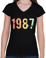 printfashion 1987 - Női V-nyakú póló - Fekete (11828637)