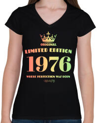 printfashion 1976 - Női V-nyakú póló - Fekete (4463387)