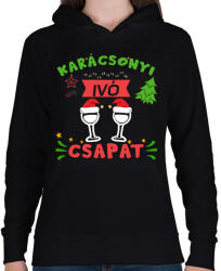 printfashion Karácsonyi ivó csapat - Női kapucnis pulóver - Fekete (10943217)