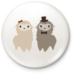 printfashion Alpaca pár - Kitűző, hűtőmágnes - Fehér (5315854)