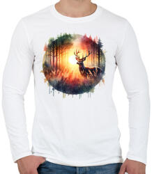 printfashion Szarvas - erdei naplemente - ajándék vadászoknak - Férfi hosszú ujjú póló - Fehér (15372201)