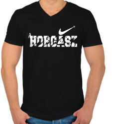 printfashion Horgász logó fehér - Férfi V-nyakú póló - Fekete (5977592)