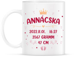 printfashion Baba adatok - Kislány - Bögre - Fehér (10700032)