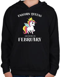 printfashion Unikornis királynők februárban születtek - Gyerek kapucnis pulóver - Fekete (759095)