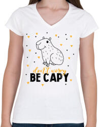 printfashion Be capy(bara) - Női V-nyakú póló - Fehér (12745606)