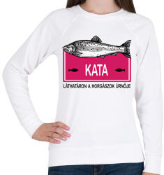 printfashion Láthatáron a horgászok űrnője - Névvel - Női pulóver - Fehér (6285593)