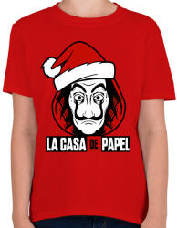 printfashion La Casa De Papel Christmas - Gyerek póló - Piros (5710115)