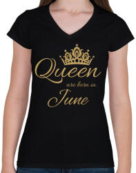 printfashion Queen - Női V-nyakú póló - Fekete (4644669)