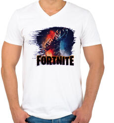 printfashion Fortnite - Férfi V-nyakú póló - Fehér (2600514)