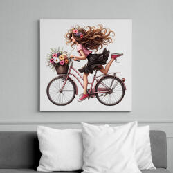 printfashion Boldog biciklis lány - Vászonkép - Fehér (15780835)