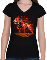 printfashion Tüzes pitbull - Női V-nyakú póló - Fekete (3144764)