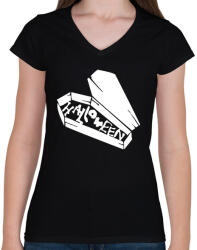 printfashion Halloween koporsó - Női V-nyakú póló - Fekete (1852663)