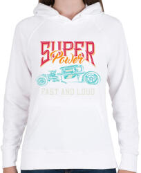 printfashion Hot rod 01 - Super Power - Női kapucnis pulóver - Fehér (4940056)