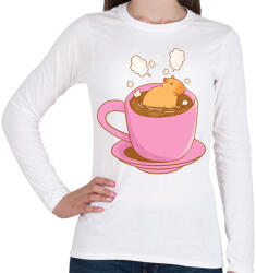 printfashion Capybara kávéban - Női hosszú ujjú póló - Fehér (13955990)