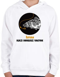 printfashion Igazi horgász vagyok - Névvel - Gyerek kapucnis pulóver - Fehér (6285895)