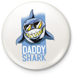 printfashion Daddy shark - apa cápa - Kitűző, hűtőmágnes - Fehér (4629699)