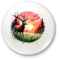 printfashion Szarvas - erdei naplemente - ajándék vadászoknak - Kitűző, hűtőmágnes - Fehér (15385168)