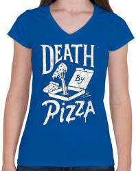 printfashion Death by pizza - Női V-nyakú póló - Királykék (382815)