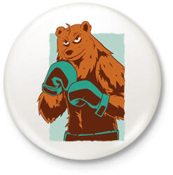 printfashion Bokszoló medve - Kitűző, hűtőmágnes - Fehér (6150714)