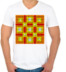 printfashion kockás minta 02 - Férfi V-nyakú póló - Fehér (10861008)