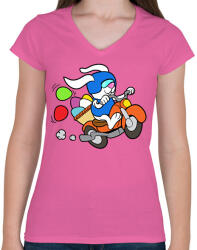 printfashion Motoros Nyuszi - Női V-nyakú póló - Rózsaszín (2402330)