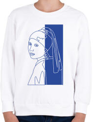 printfashion Jan Vermeer - Leány gyöngy fülbevalóval - Vonalas - Gyerek pulóver - Fehér (6731562)