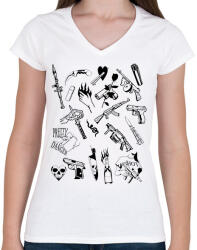 printfashion Thug Life Props - Női V-nyakú póló - Fehér (2653543)