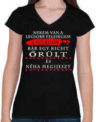 printfashion A legjobb feleségnek a világon - Női V-nyakú póló - Fekete (2637500)
